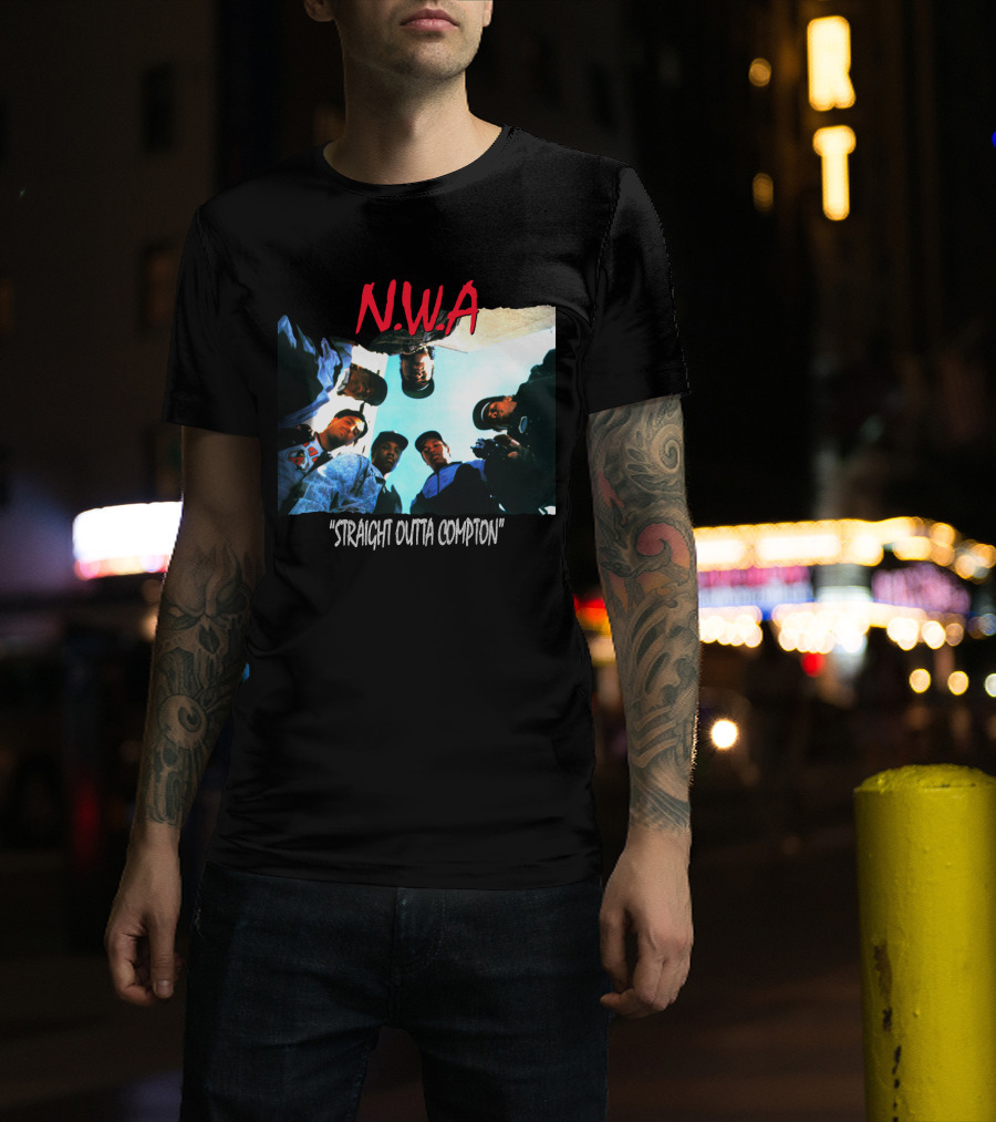 N.w.a Straight Outta Compton Black Crew Portrait 90S Style T-Shirt