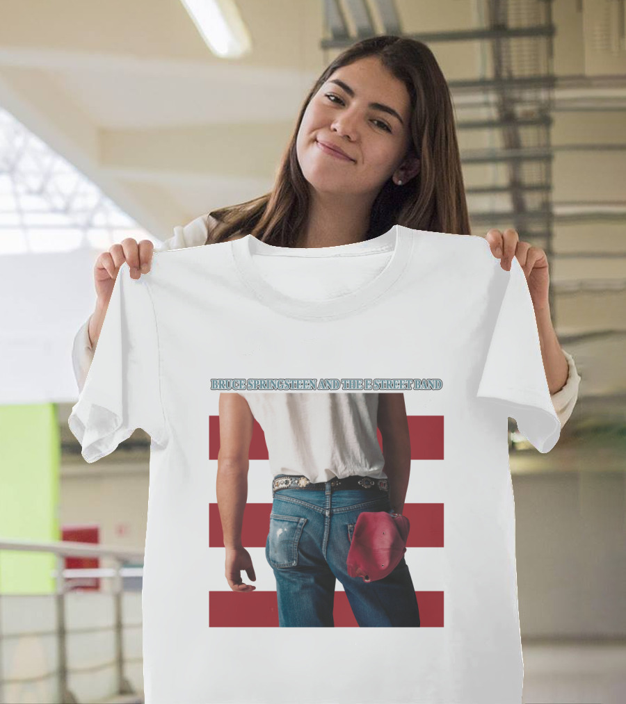 Bruce Springsteen And The E Street Band Born In The U.S.A. Denim Red Cap Stripes Iconic Album Cover T-Shirt