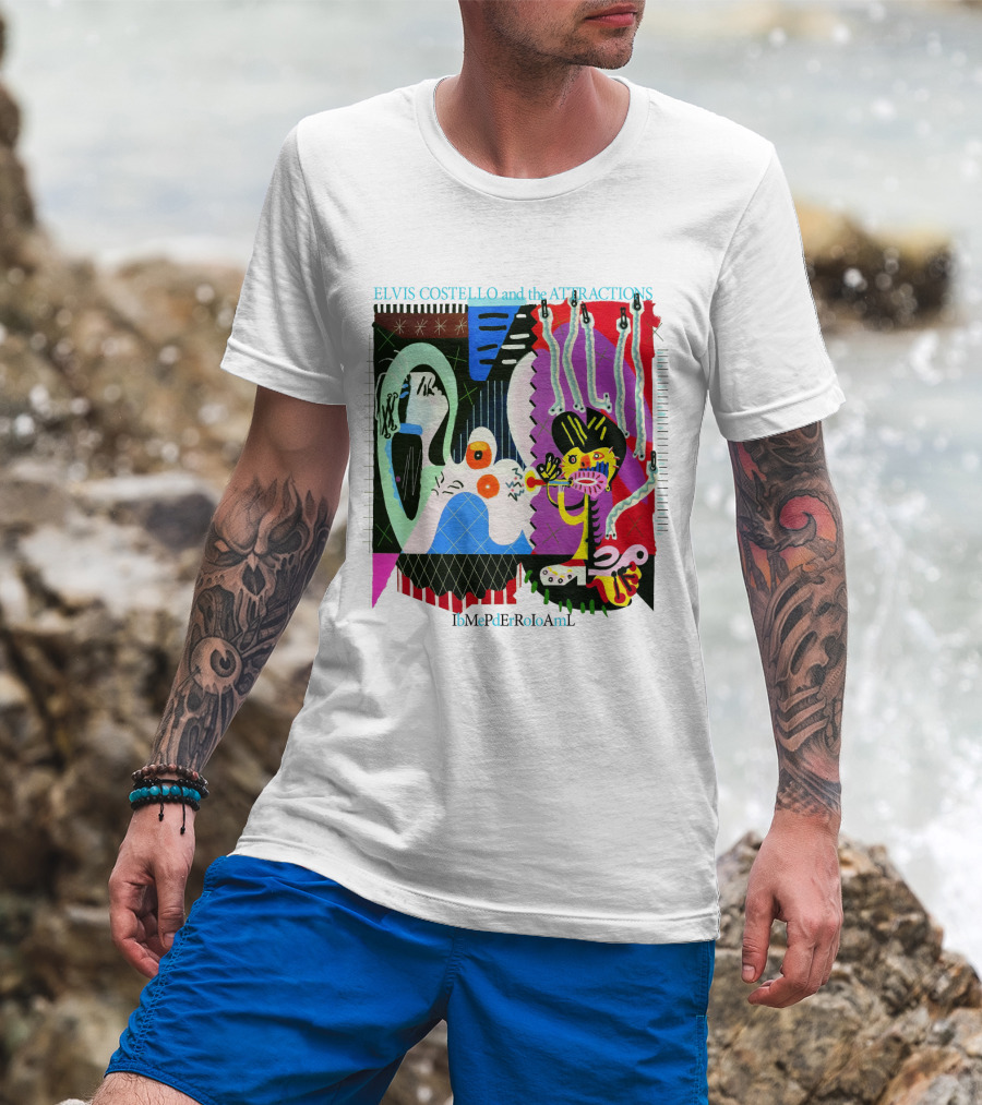 Elvis Costello And The Attractions Ibmepderroioaml Imperial Bedroom Vibrant Abstract Artwork T-Shirt