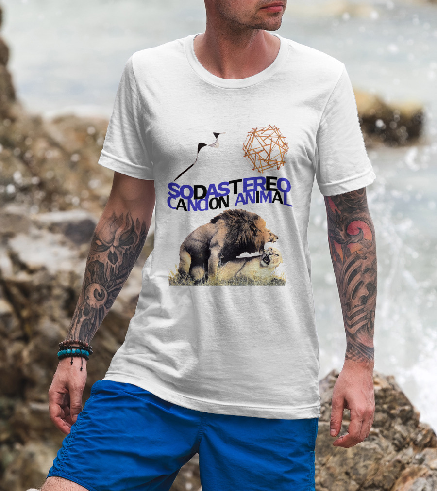 Soda Stereo Cancion Animal Lion Imagery With Geometric Sun T-Shirt