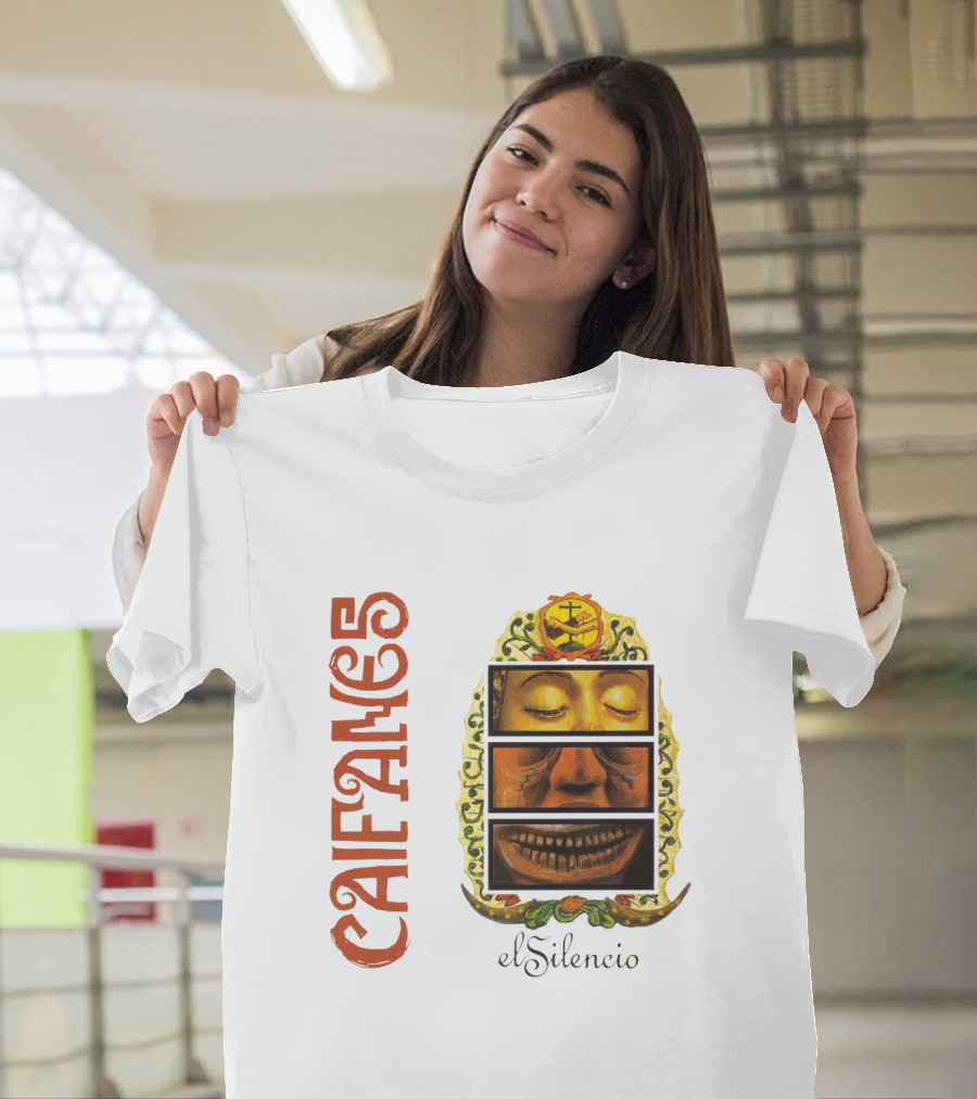 Caifanes El Silencio Aztec-Inspired Face Art in Yellow and Brown T-Shirt