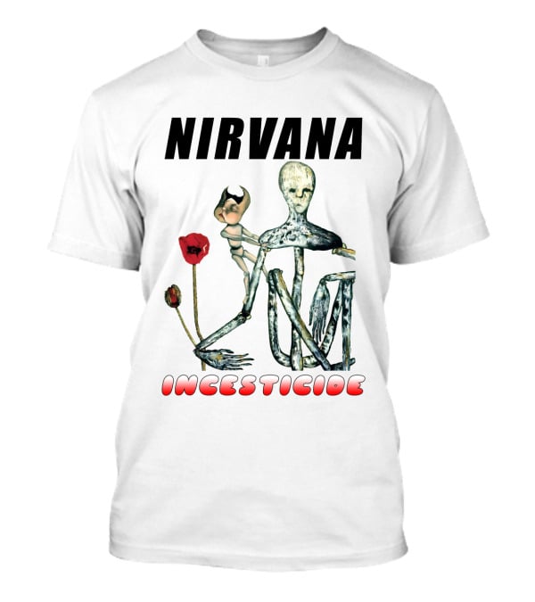 Nirvana Incesticide Album Cover Art With Surreal Skeleton Figure And Red Flowers T-Shirt