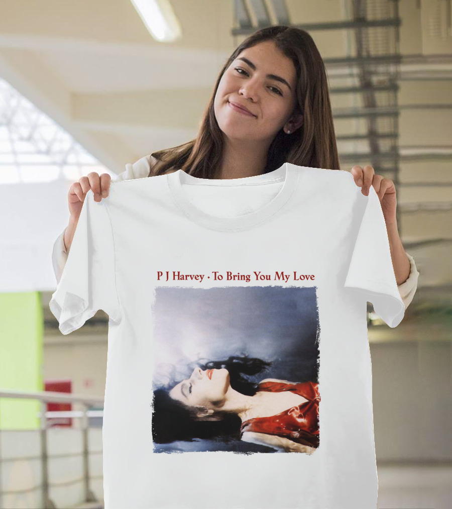 PJ Harvey To Bring You My Love Album Art Floating Woman in Red T-Shirt