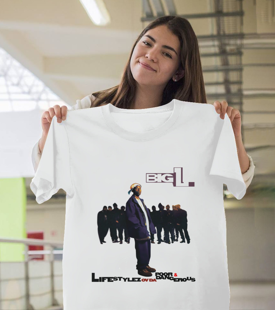 Big L Lifestylez Ov Da Poor And Dangerous Album Cover With Group In Background T-Shirt