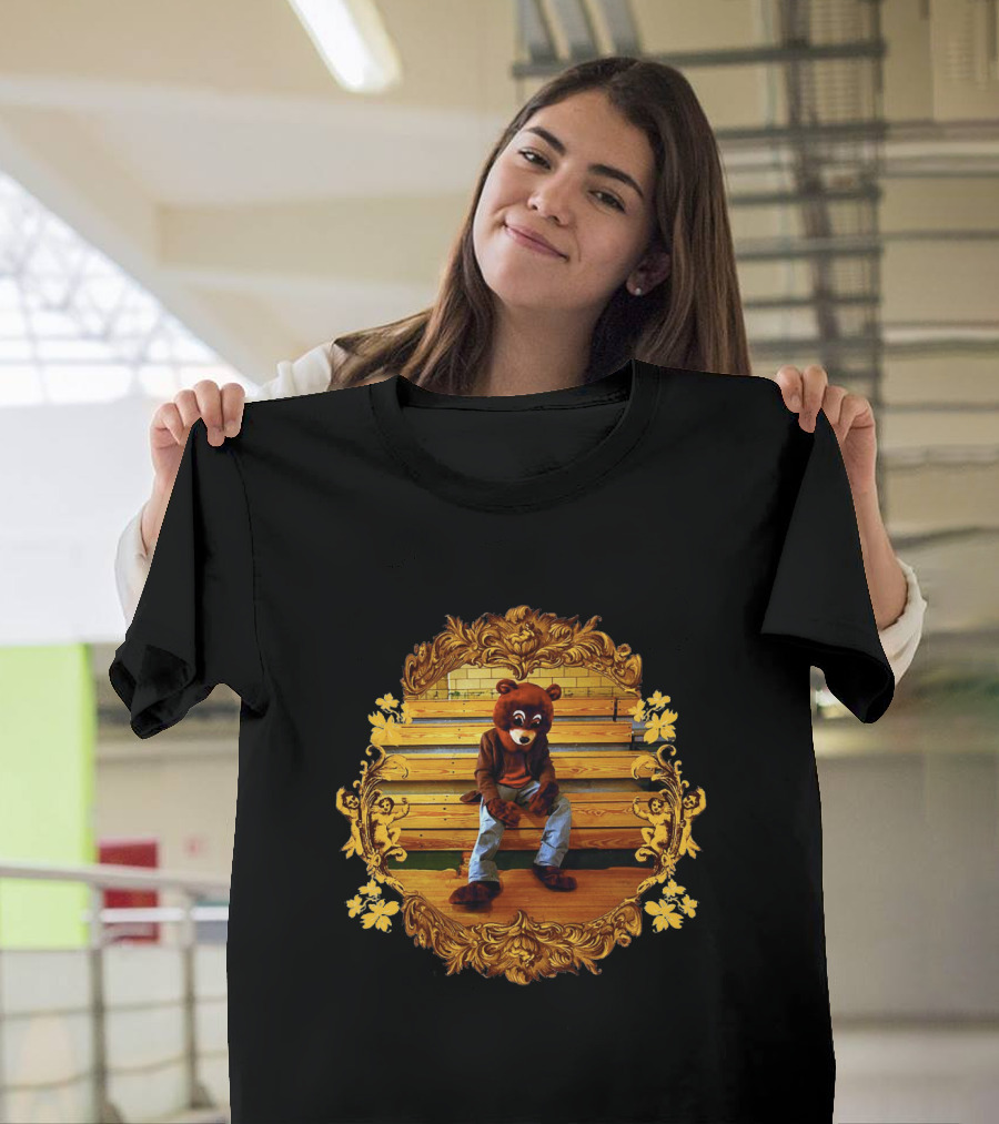Kanye West The College Dropout Bear Sitting On Wooden Bleachers Gold Ornate Frame T-Shirt