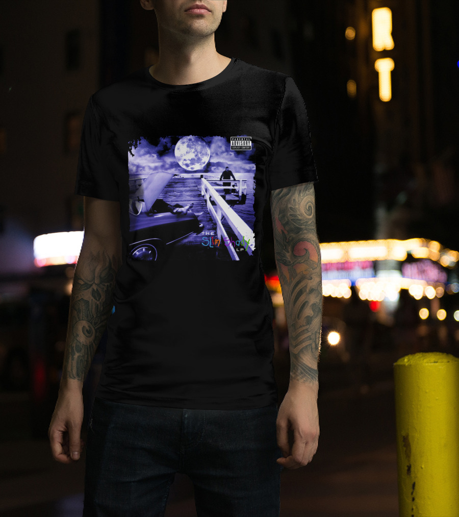Eminem The Slim Shady LP Explicit Content Dark Purple Pier Moon T-Shirt