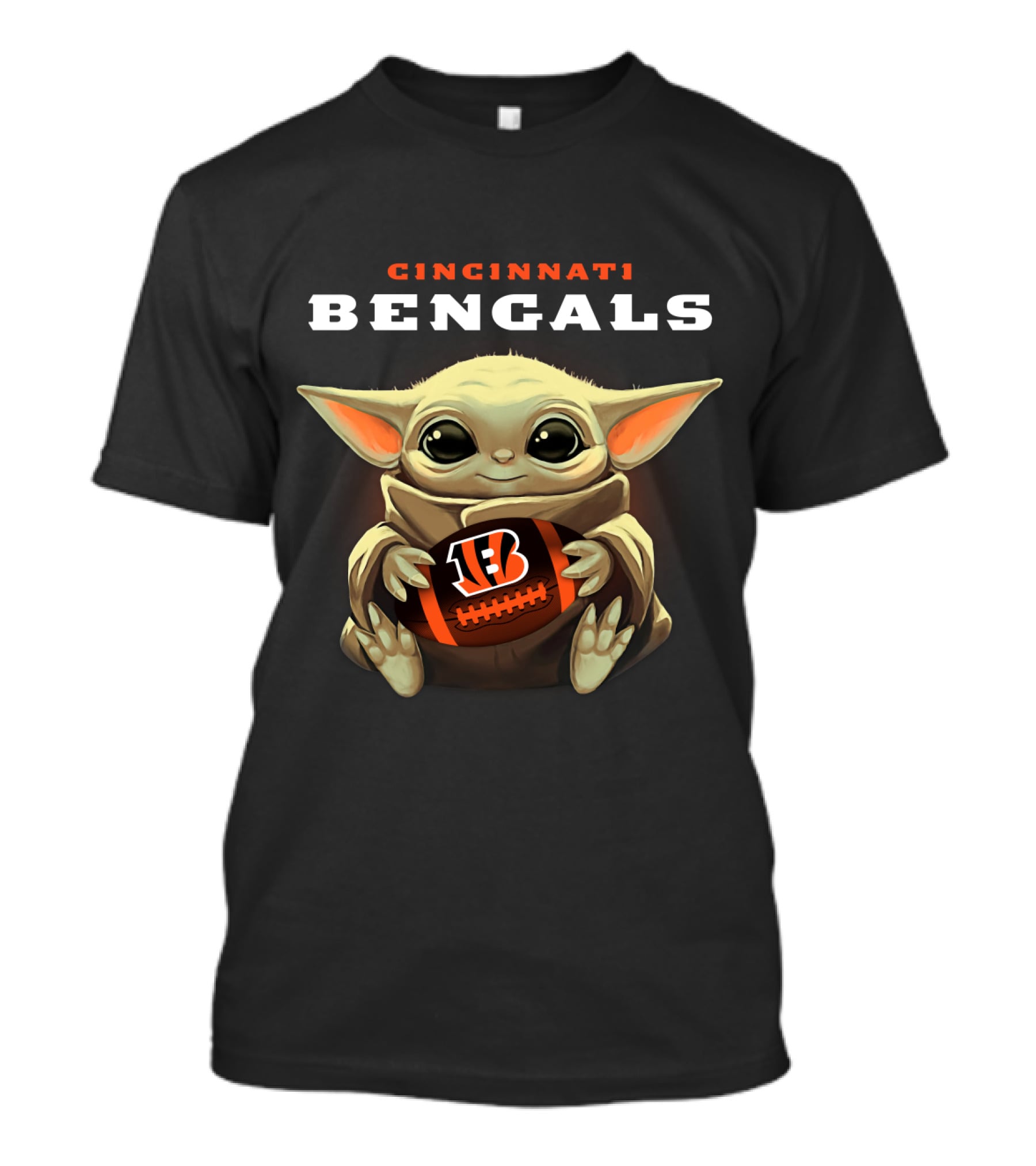 Cincinnati Bengals Baby Yoda Holding Bengals Football T-Shirt