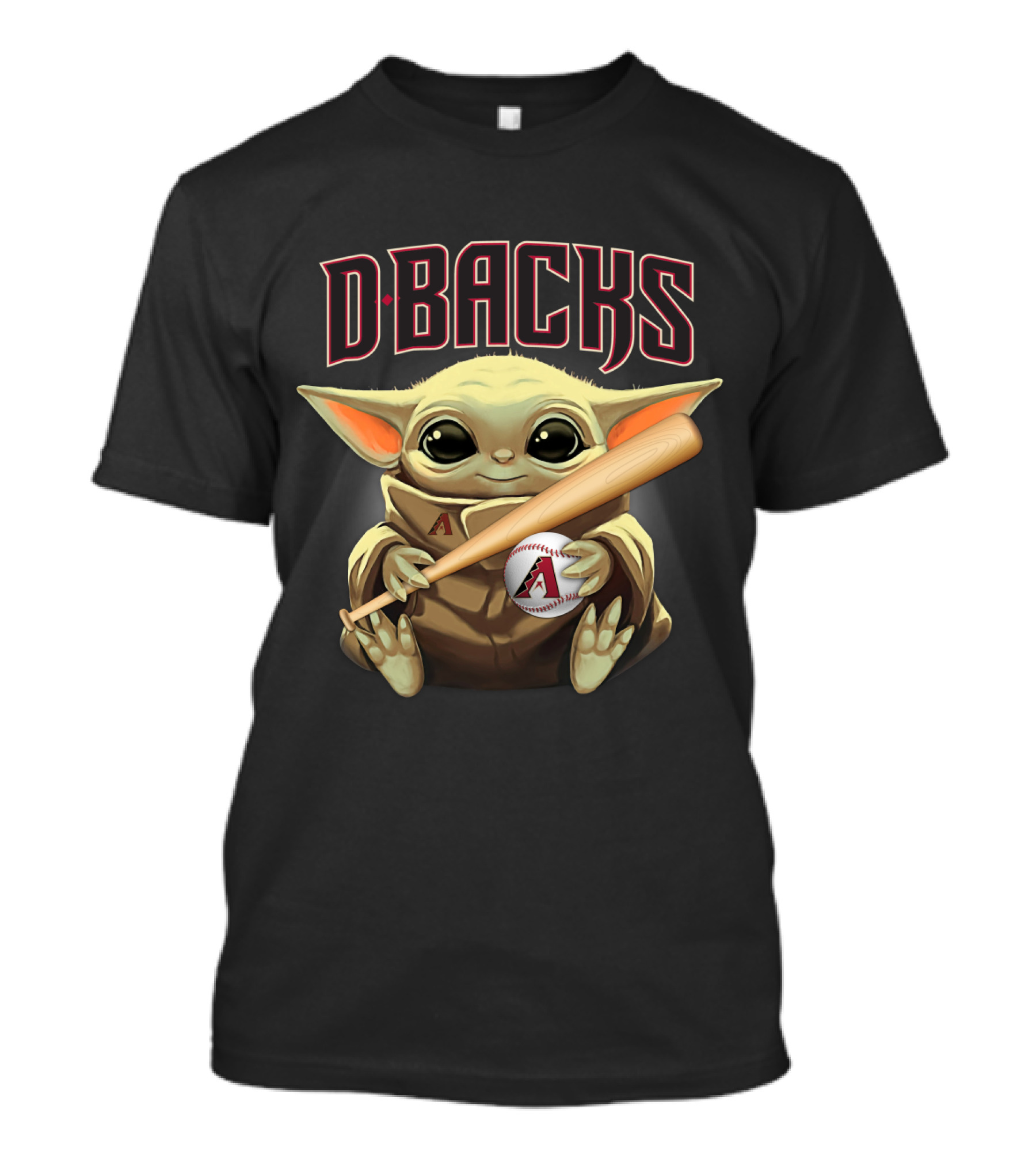 D-Backs Baby Yoda Holding Baseball Bat And Ball T-Shirt