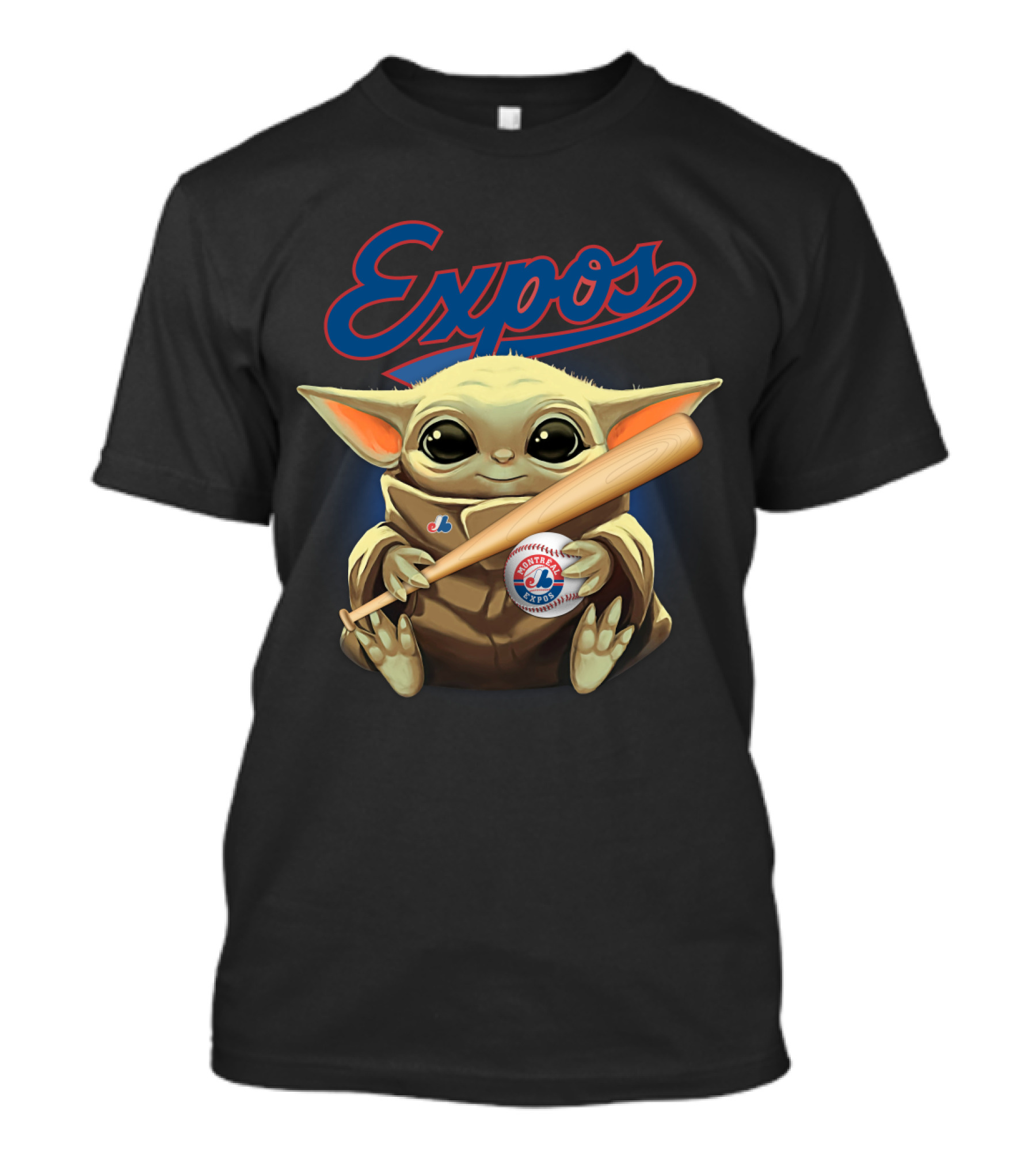 Expos Baseball Baby Yoda Montreal Charm With Bat T-Shirt