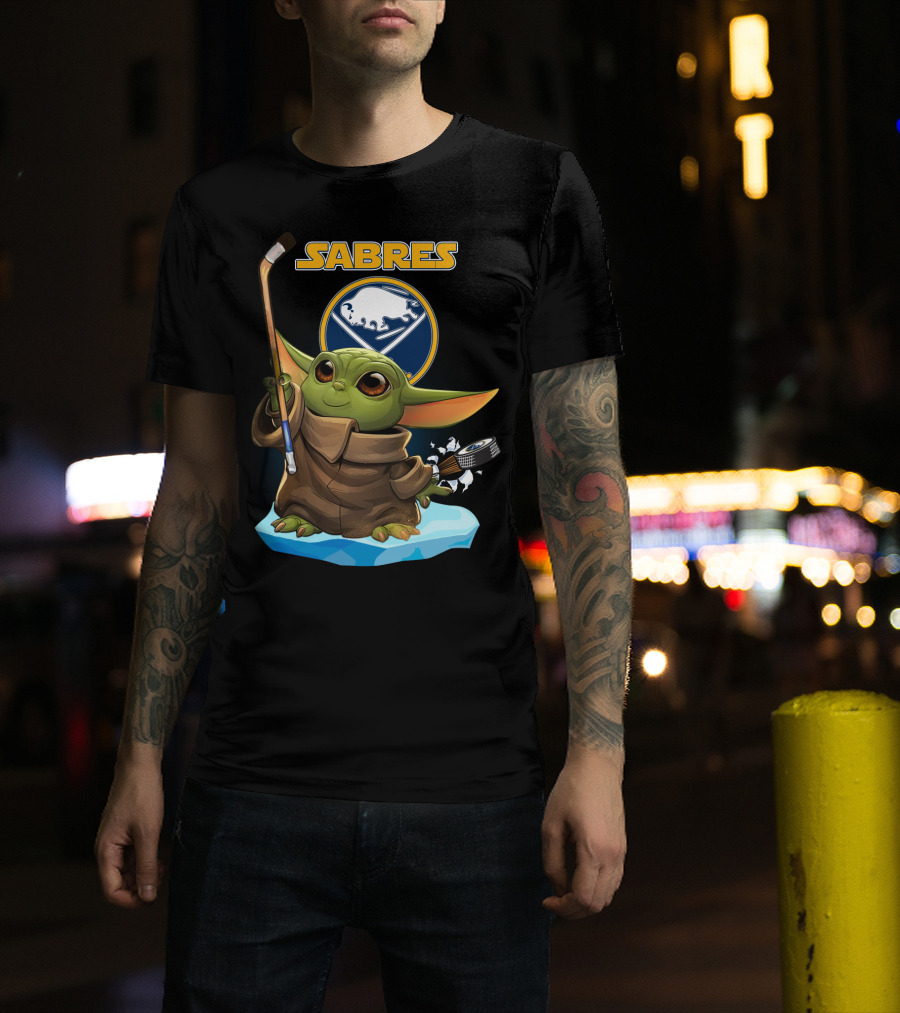 Baby Yoda Sabres Hockey Enthusiast With Buffalo T-Shirt