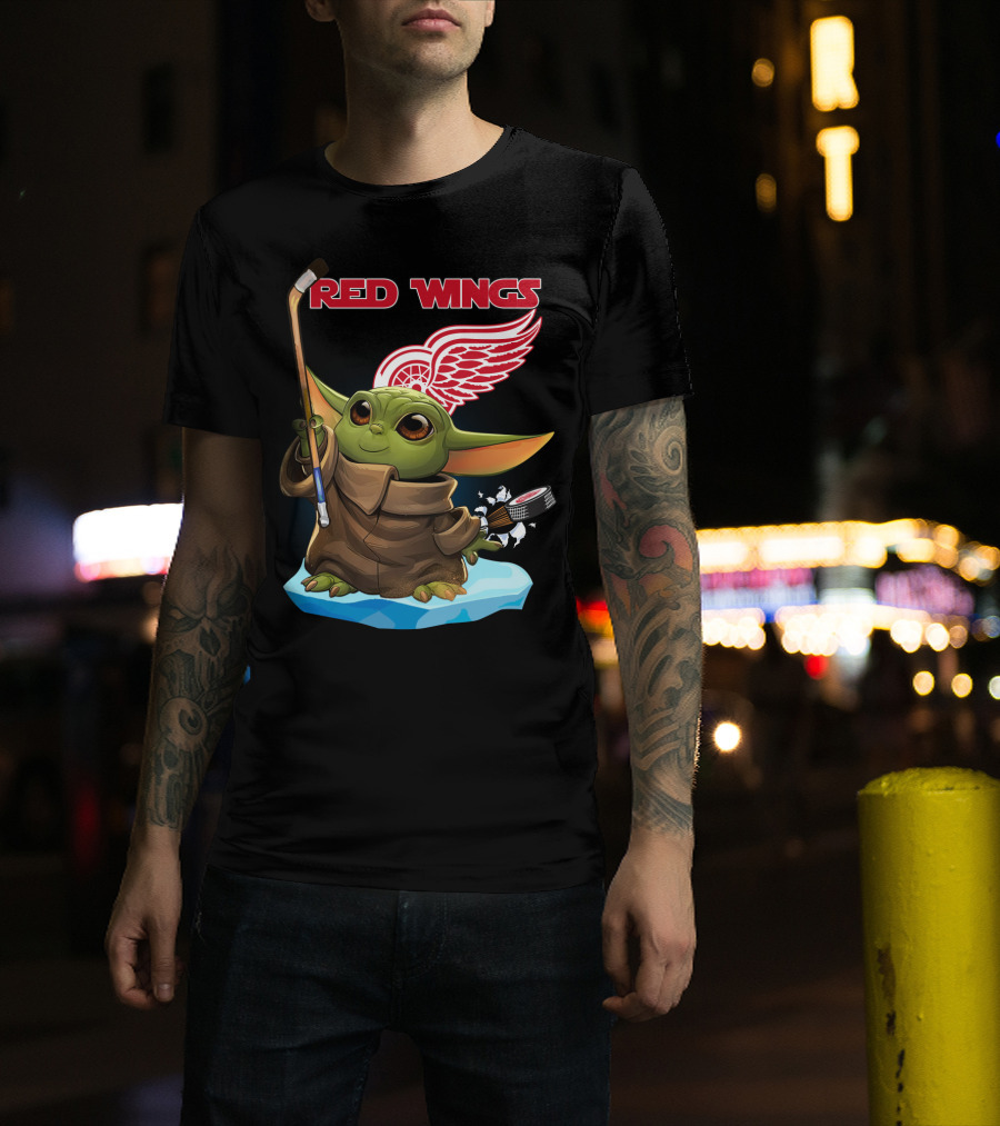 Red Wings Baby Yoda Hockey T-Shirt