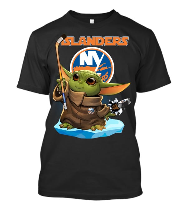 Islanders Ny Baby Yoda Holding Hockey Stick And Puck T-Shirt