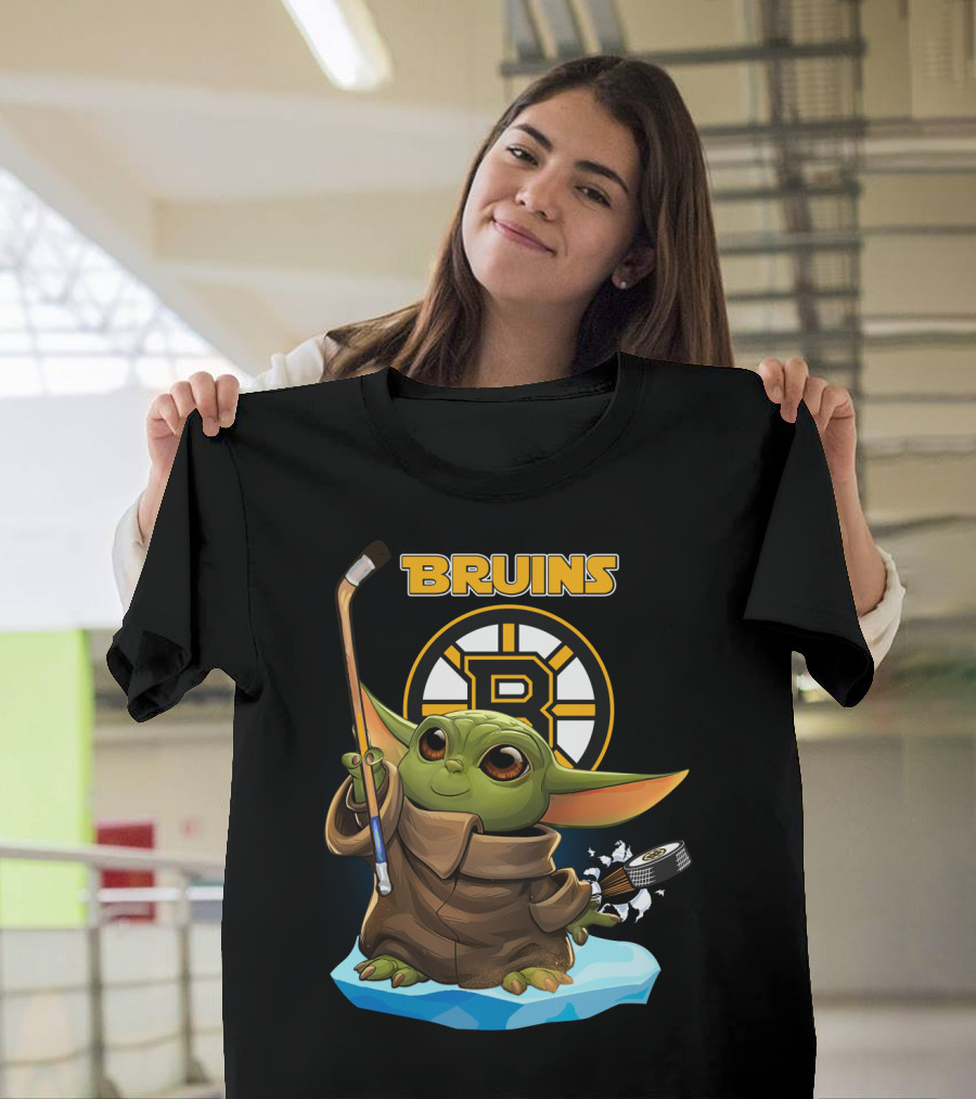 Bruins Boston Baby Yoda Nhl Hockey Stick Puck T-Shirt