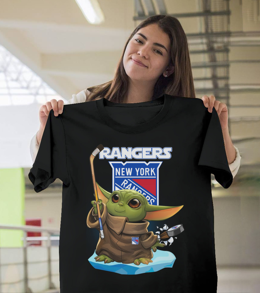 New York Rangers Baby Yoda Hockey Crossover T-Shirt