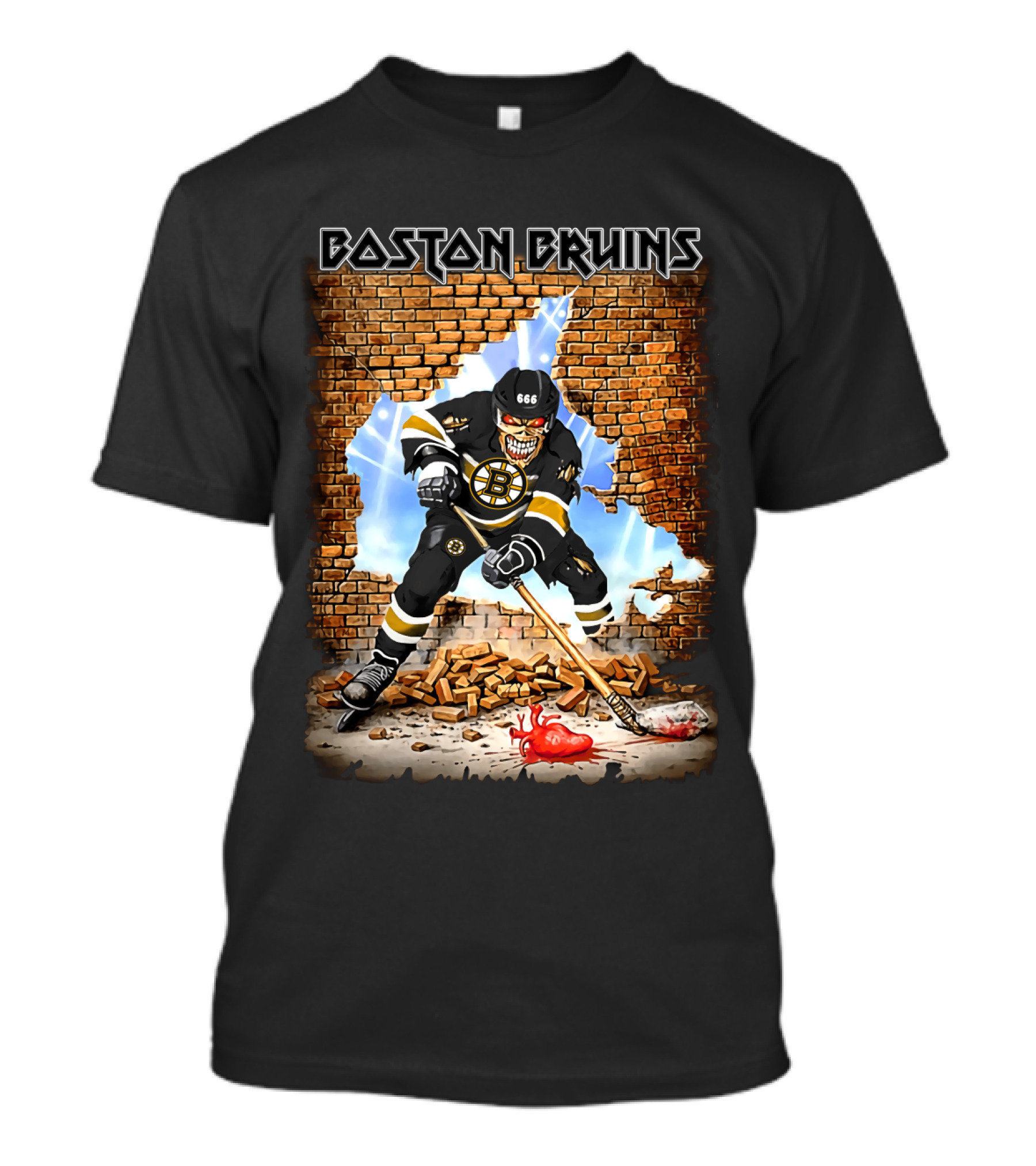 Boston Bruins Hockey Player Breaking Through Brick Wall T-Shirt
