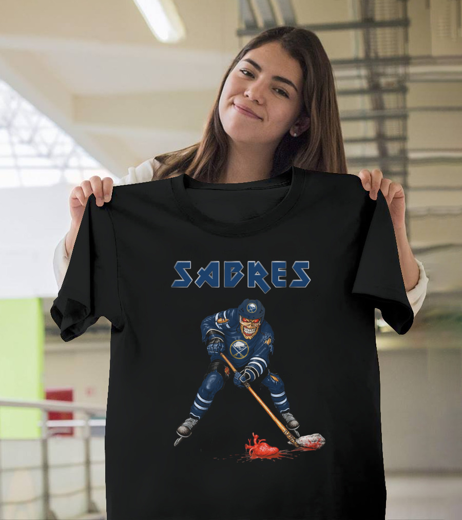 Sabres Grim Reaper Hockey Player With Bloody Heart And Stick T-Shirt