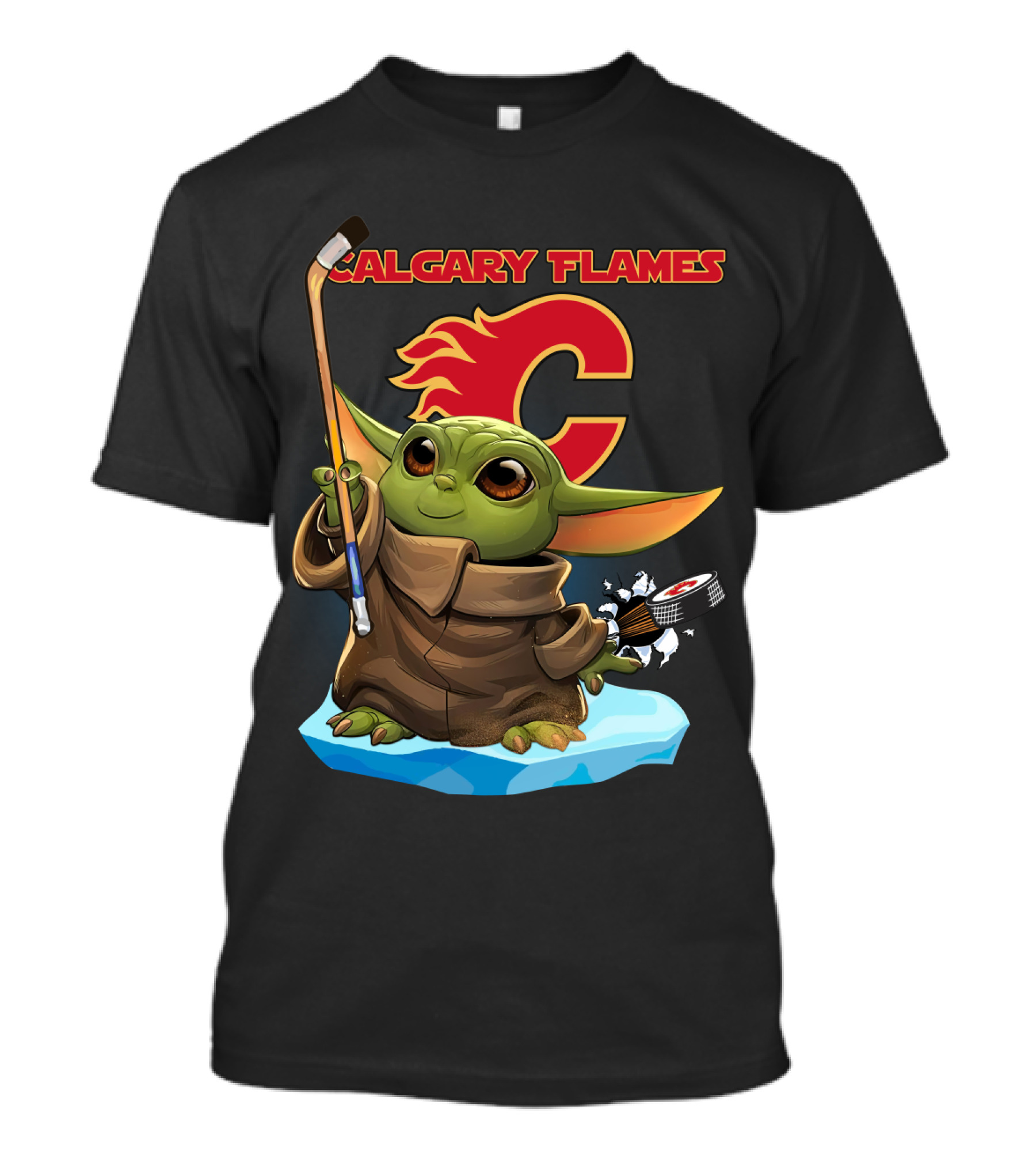 Calgary Flames Baby Yoda Hockey Puck T-Shirt