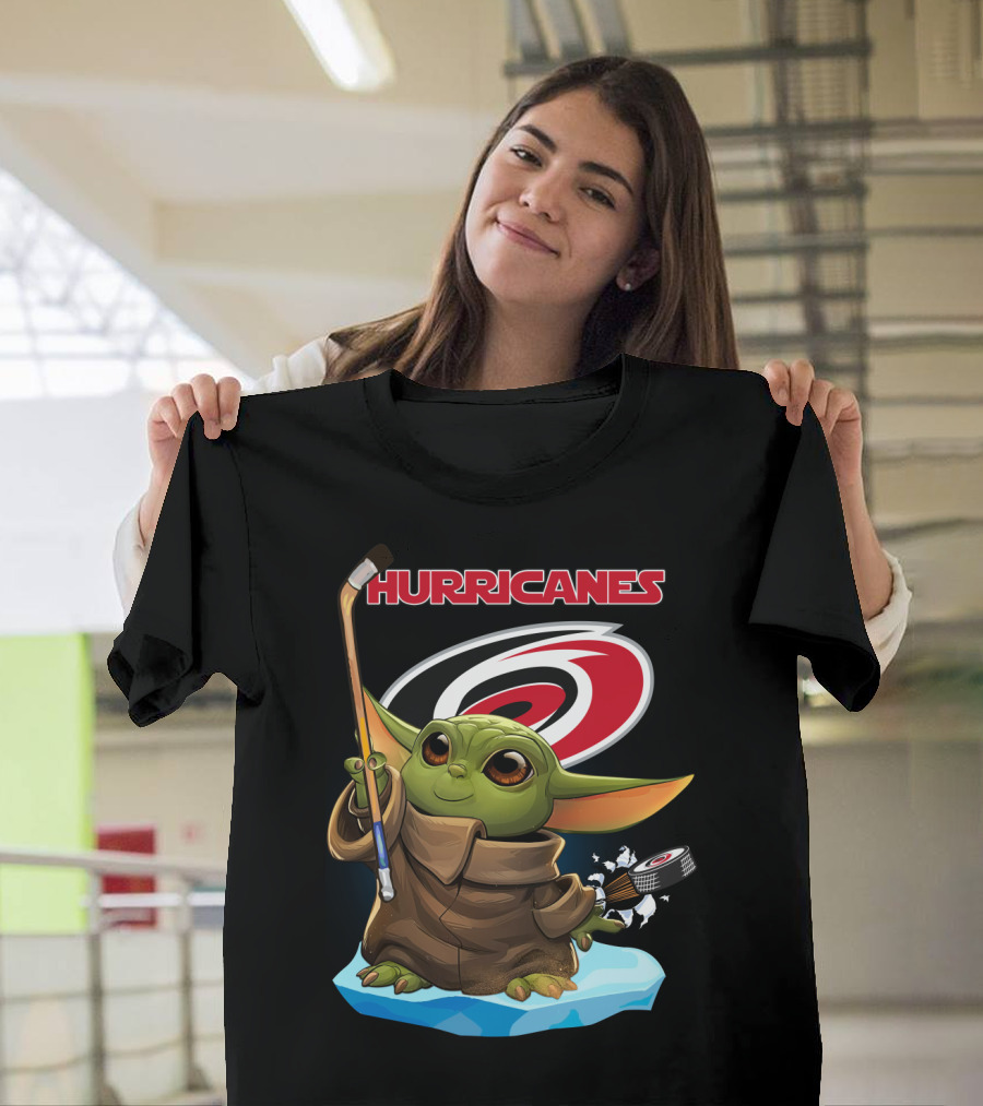 Hurricanes Baby Yoda With Hockey Stick And Puck Carolina Hurricanes T-Shirt