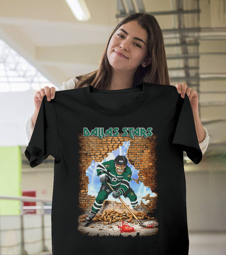 Dallas Stars Hockey Player With Broken Brick Wall And Heart T-Shirt