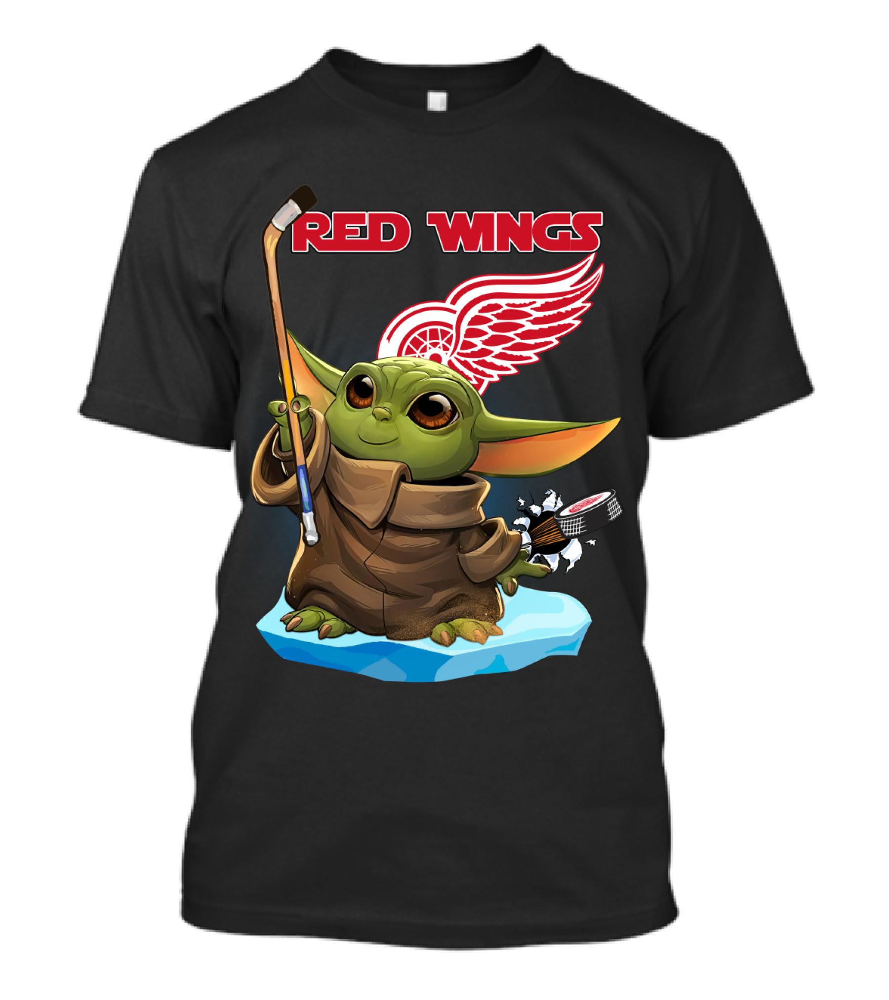 Red Wings Baby Yoda Hockey Stick NHL Frozen Puck T-Shirt
