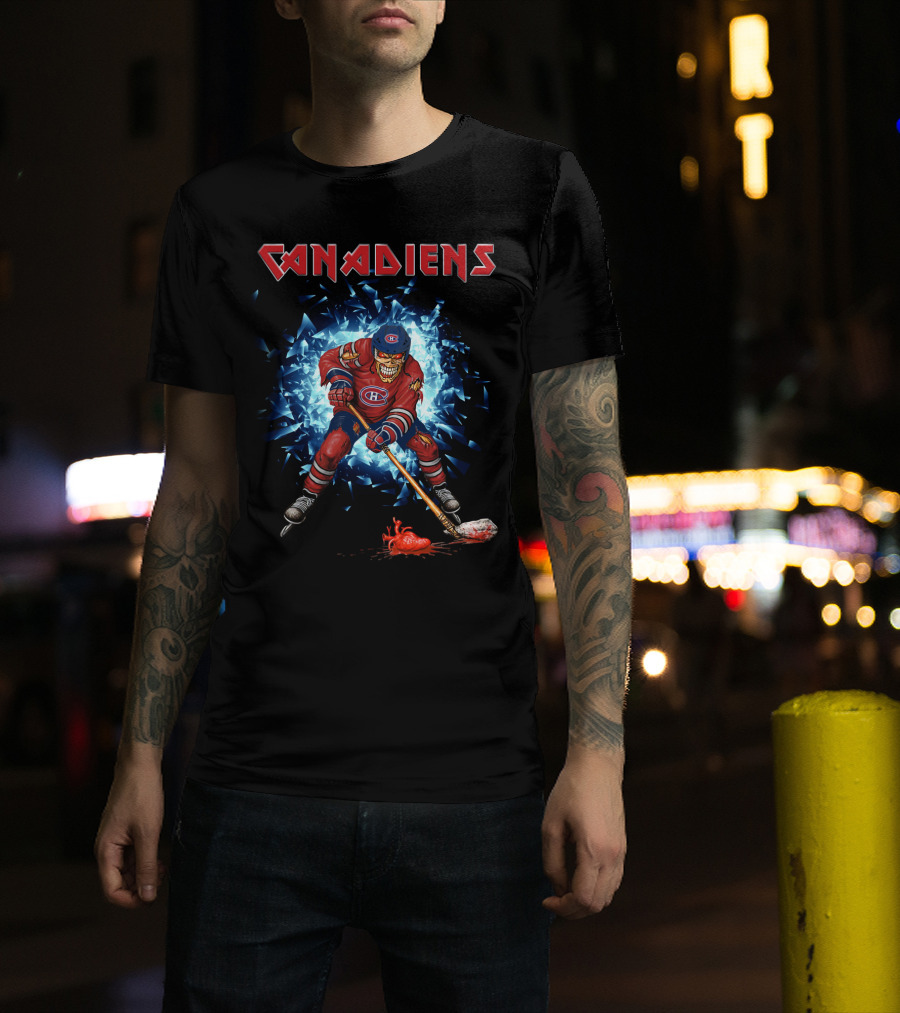 Canadiens Hockey Evil Skeleton Player Exploding Ice Effect T-Shirt