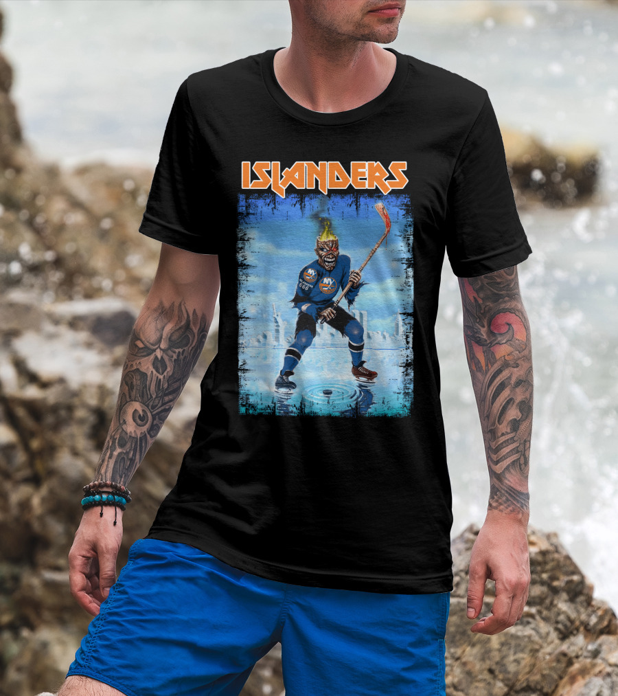 New York Islanders Hockey Skeleton Flames T-Shirt