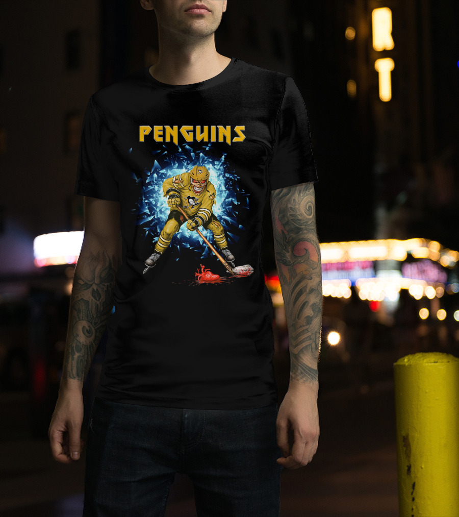 Penguins Hockey Skeleton Breaks Through Ice T-Shirt