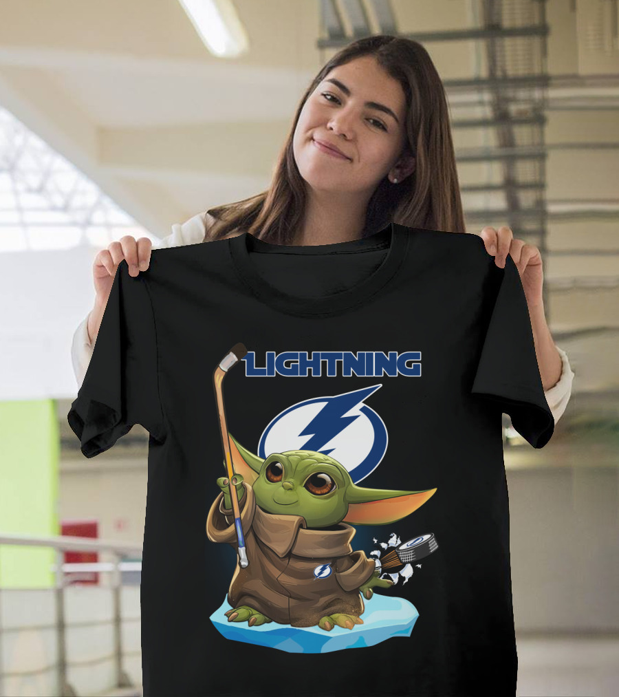 Baby Yoda Hockey Tampa Bay Lightning NHL Puck And Stick T-Shirt