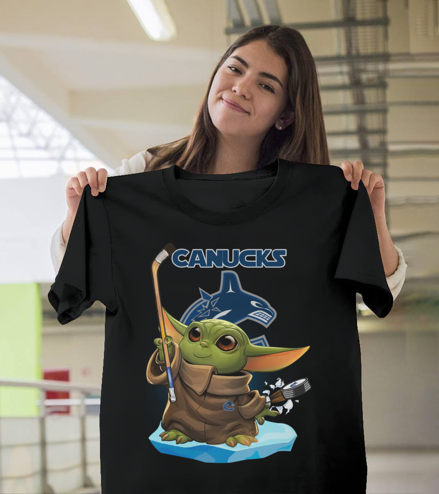 Canucks Baby Yoda Hockey Stick Puck Vancouver NHL T-Shirt