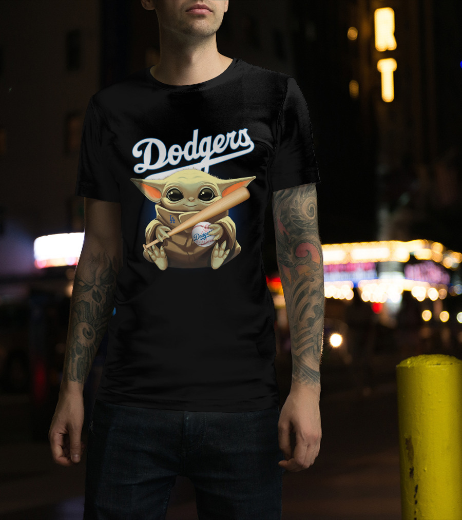 Los Angeles Dodgers Baby Yoda Baseball Bat And Ball T-Shirt