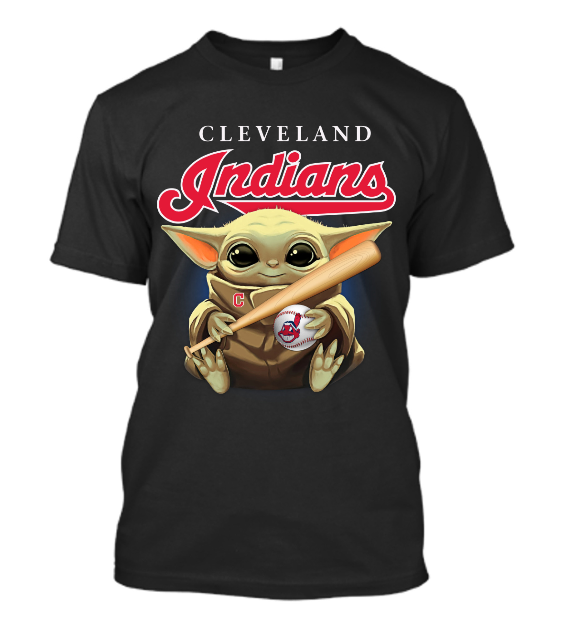 Cleveland Indians Baby Yoda Baseball Bat And Ball T-Shirt
