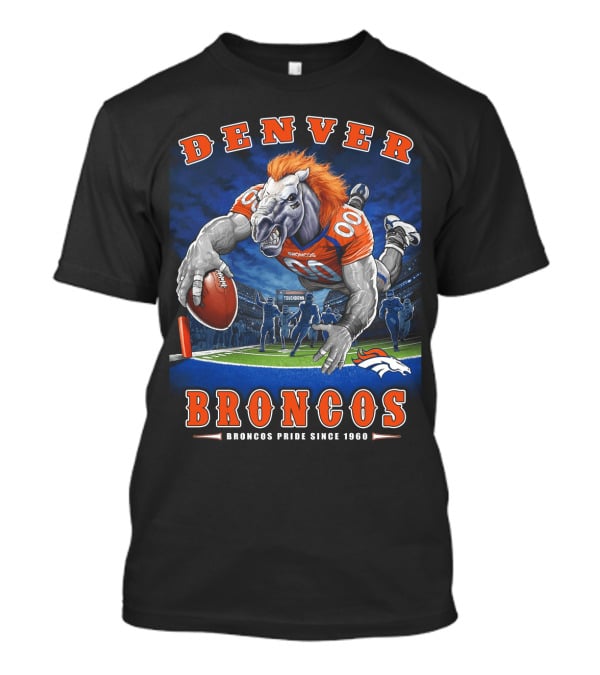 Denver Broncos Pride Since 1960 - End Zone Nfl Football With Mascot And Team Spirit T-Shirt