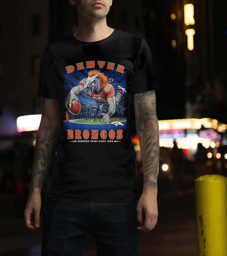 Denver Broncos Pride Since 1960 - End Zone Nfl Football With Mascot And Team Spirit T-Shirt