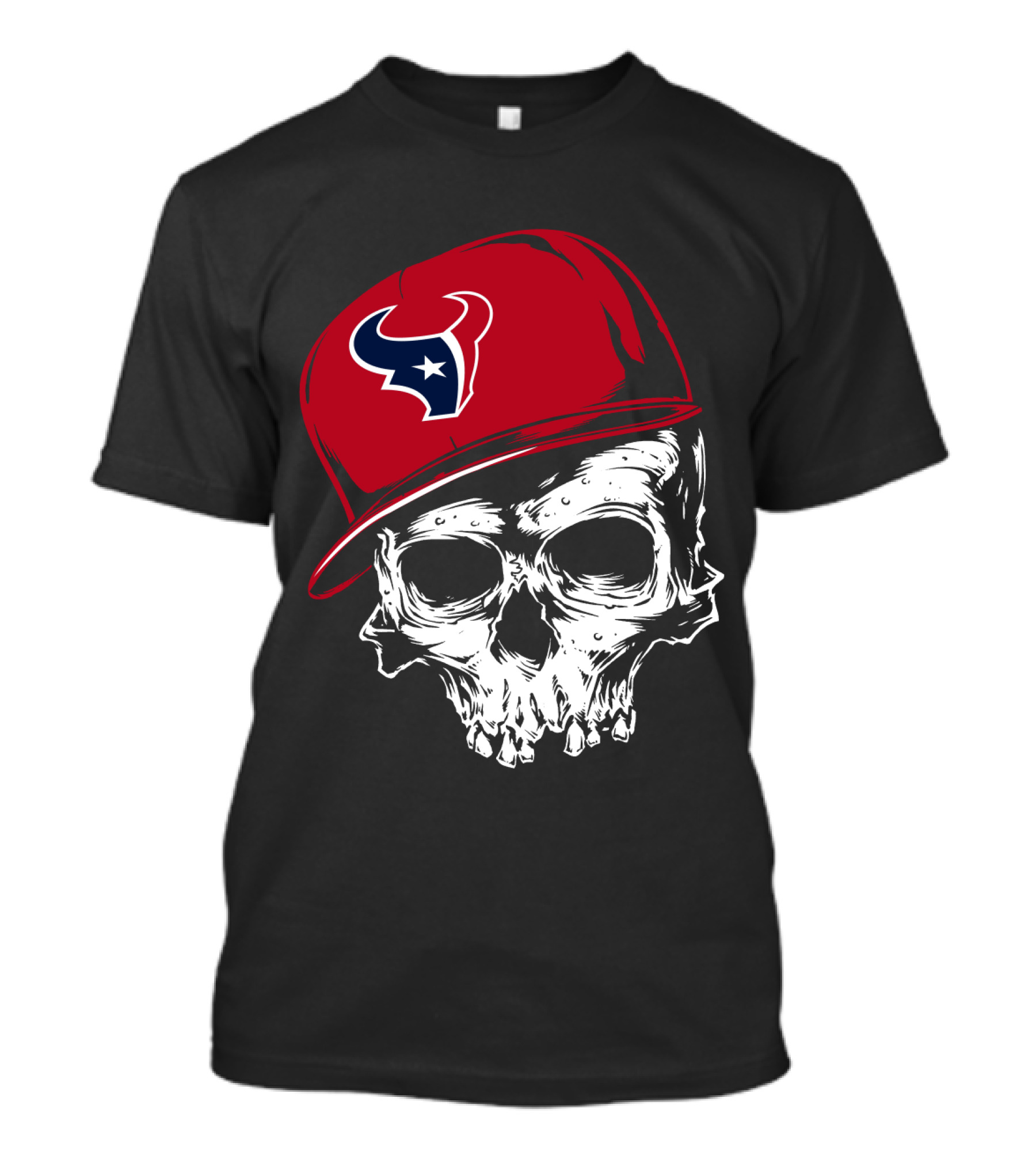 Houston Texans Skull With Red Cap T-Shirt