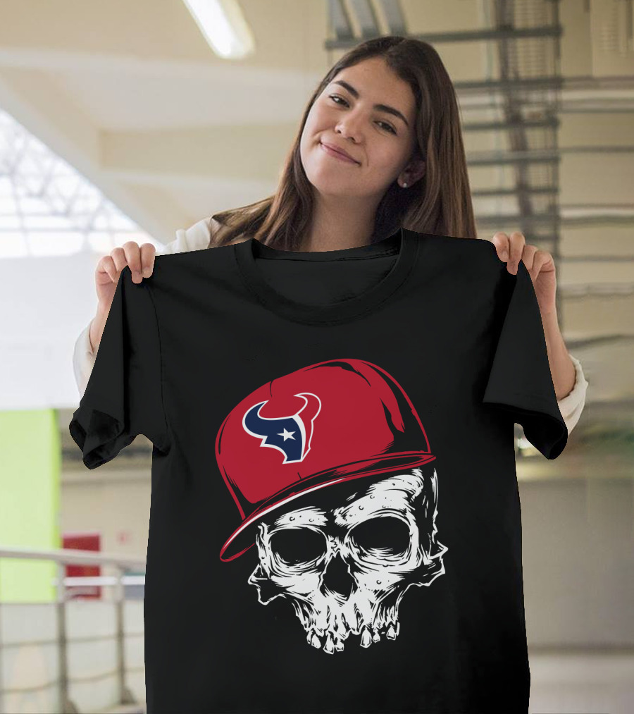 Houston Texans Skull With Red Cap T-Shirt