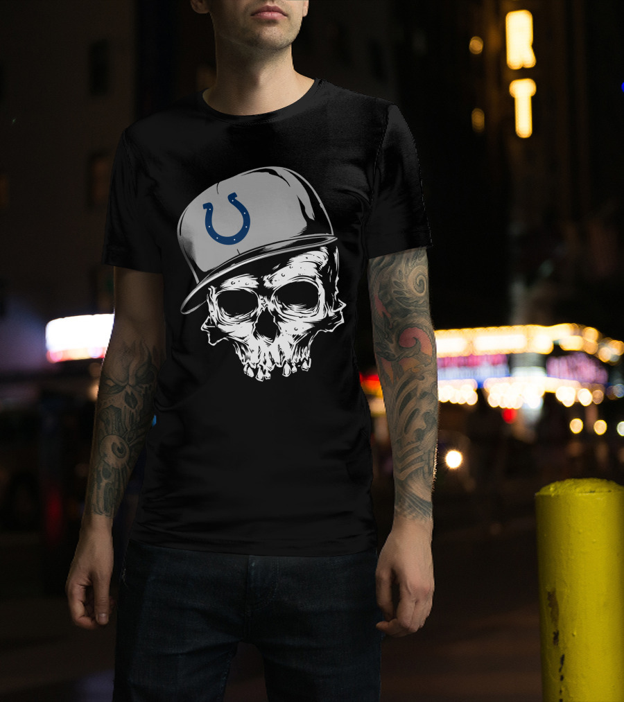 Indianapolis Colts Skull With Cap And Horseshoe T-Shirt