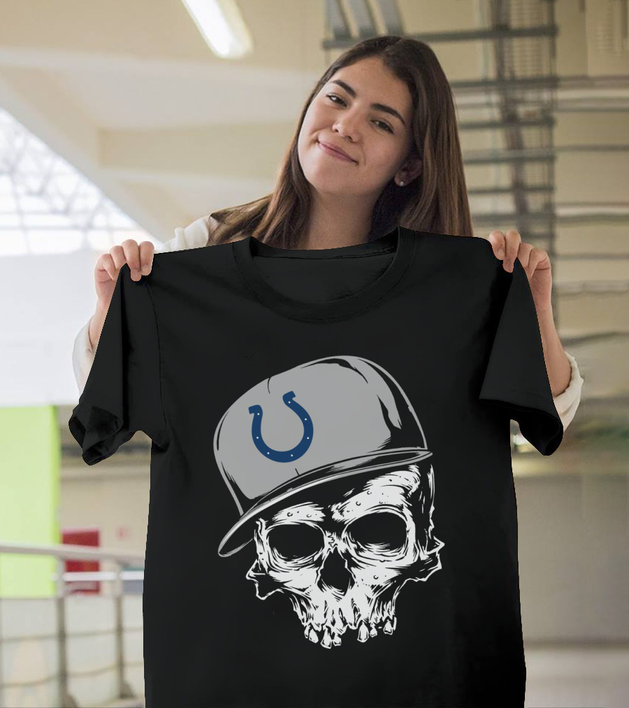 Indianapolis Colts Skull With Cap And Horseshoe T-Shirt