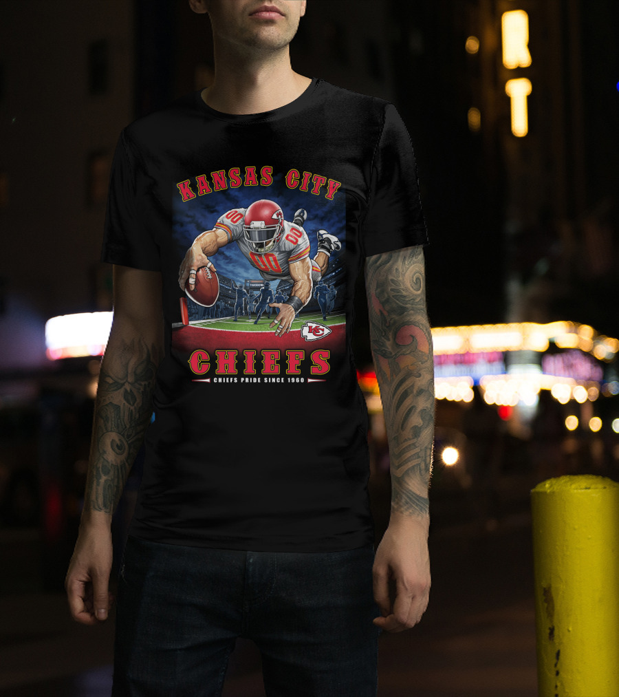 Kansas City Chiefs Pride Since 1960 End Zone Football Action T-Shirt