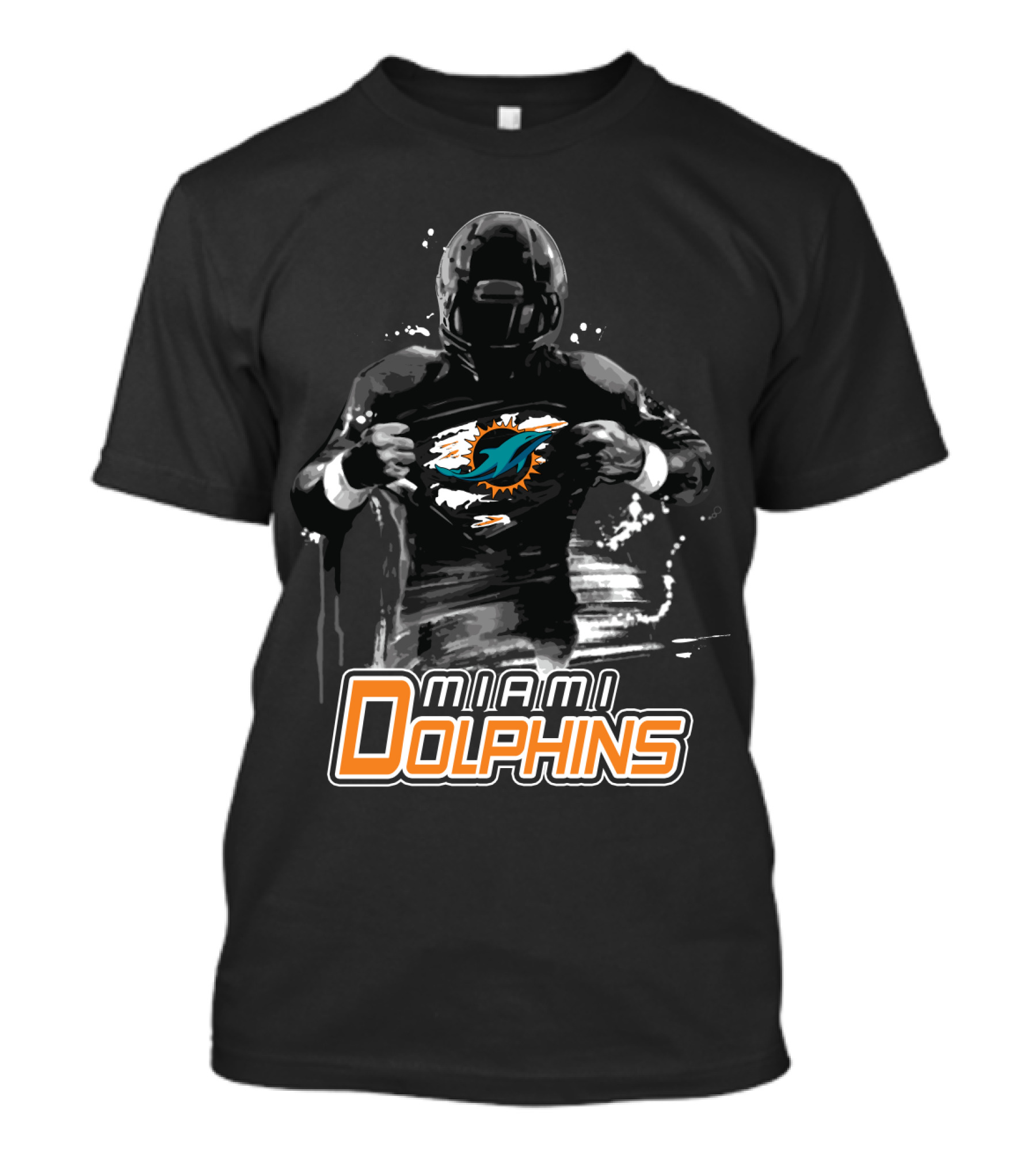 Miami Dolphins Football Hero Display With Iconic Team T-Shirt