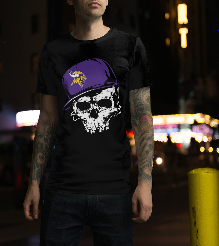 Minnesota Vikings Skull Purple Hat T-Shirt