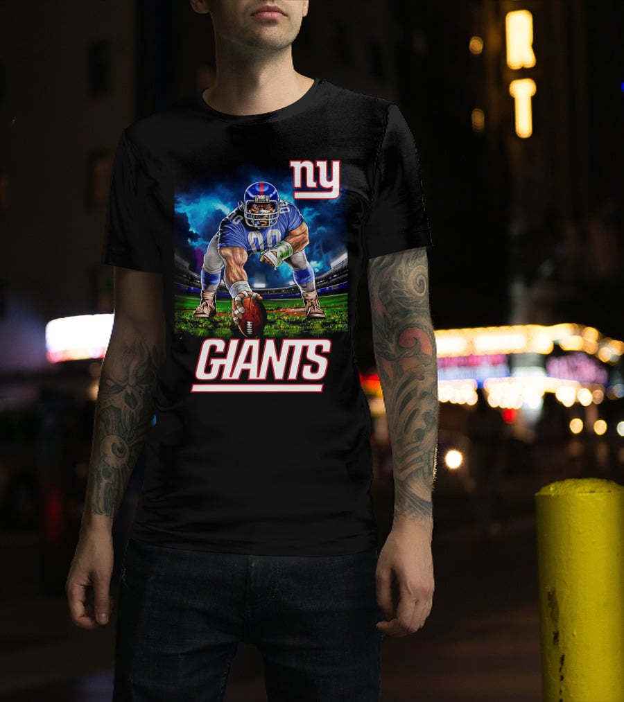 Ny Giants Football 3 Point Stance Nfl Stadium Scene T-Shirt
