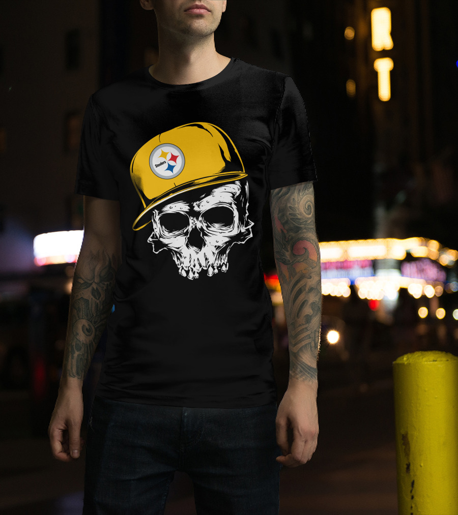 Pittsburgh Steelers Skull With Yellow Cap T-Shirt