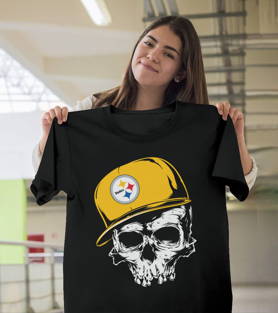 Pittsburgh Steelers Skull With Yellow Cap T-Shirt