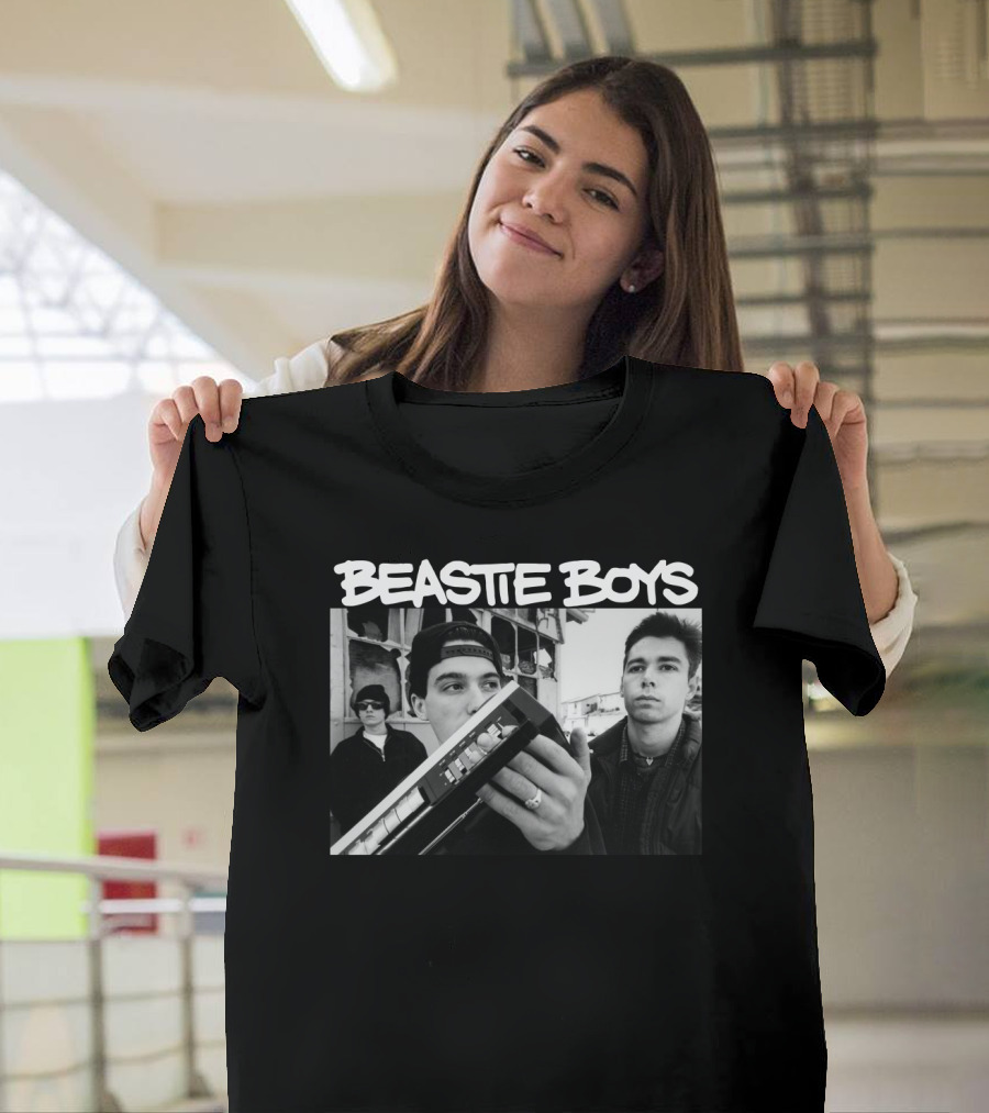 Beastie Boys Holding Boom Box Black And White Photo T-Shirt