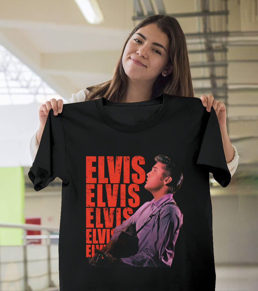 Elvis Vintage Style Portrait With Guitar T-Shirt