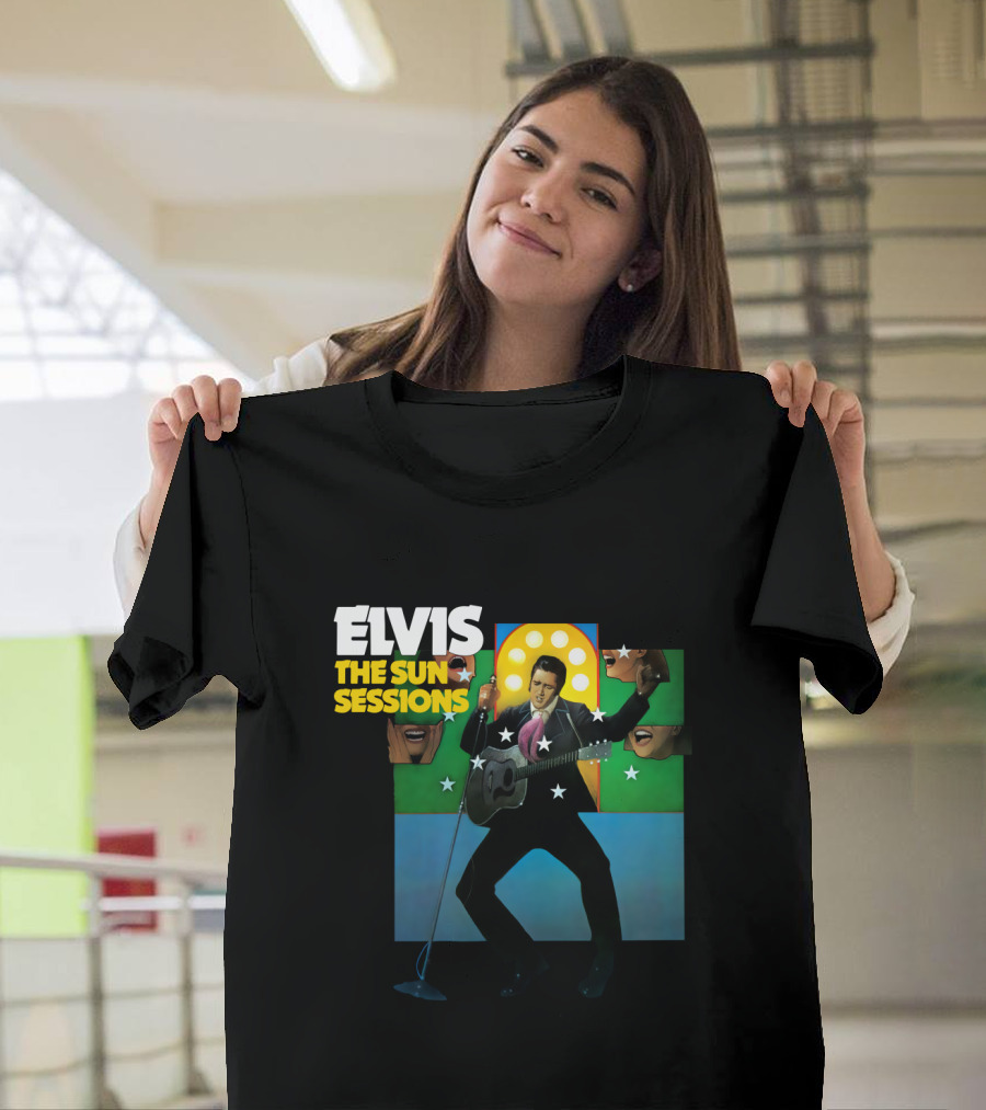 ELVIS The Sun Sessions Iconic Performance Imagery with Guitar and Microphone T-Shirt