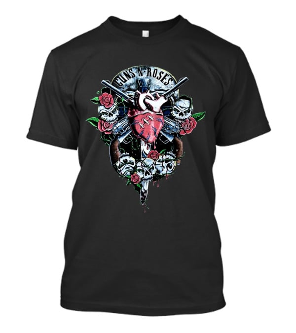 Guns N' Roses Skull Heart Roses Pistols T-Shirt