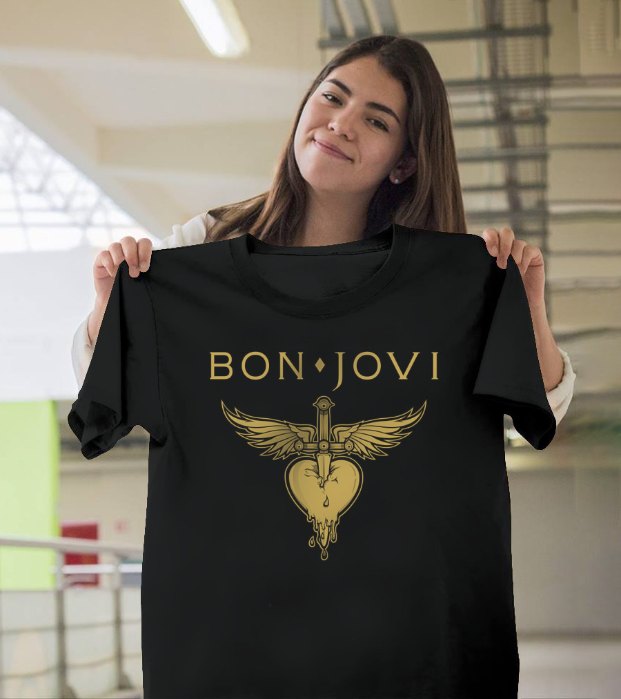 Bon Jovi Winged Dagger Heart Dripping Gold T-Shirt