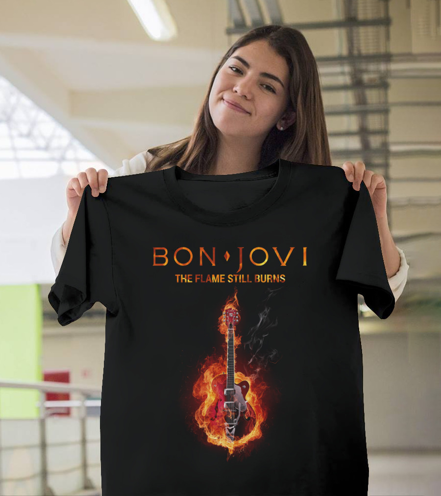 BON JOVI THE FLAME STILL BURNS Guitar On Fire T-Shirt