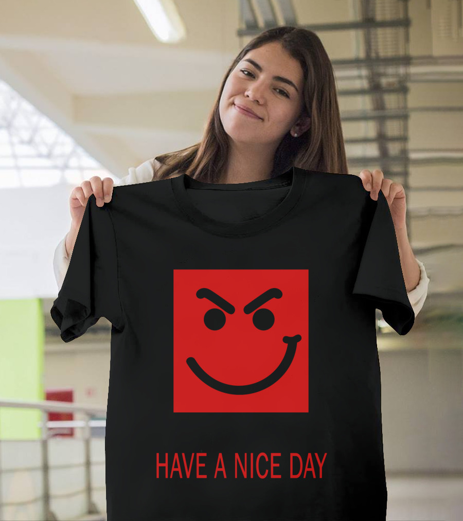 Have A Nice Day Mischievous Red Smiley Face BJV 20 T-Shirt